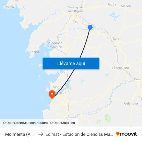 Moimenta (A Estrada) to Ecimat - Estación de Ciencias Mariñas de Toralla map
