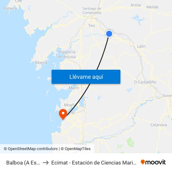 Balboa (A Estrada) to Ecimat - Estación de Ciencias Mariñas de Toralla map