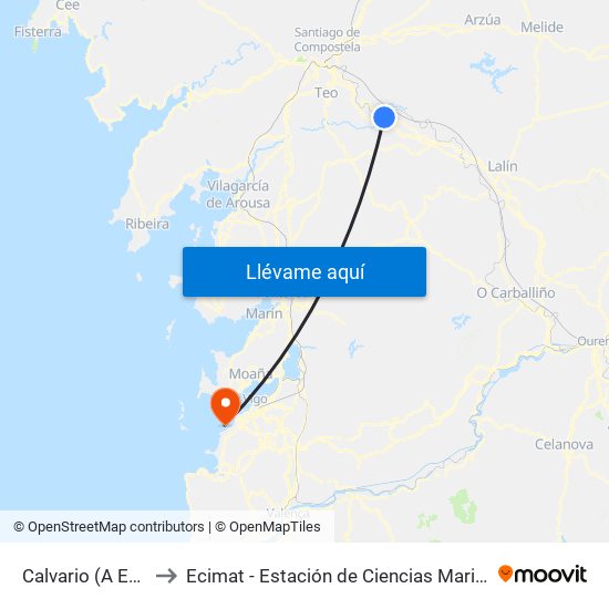 Calvario (A Estrada) to Ecimat - Estación de Ciencias Mariñas de Toralla map