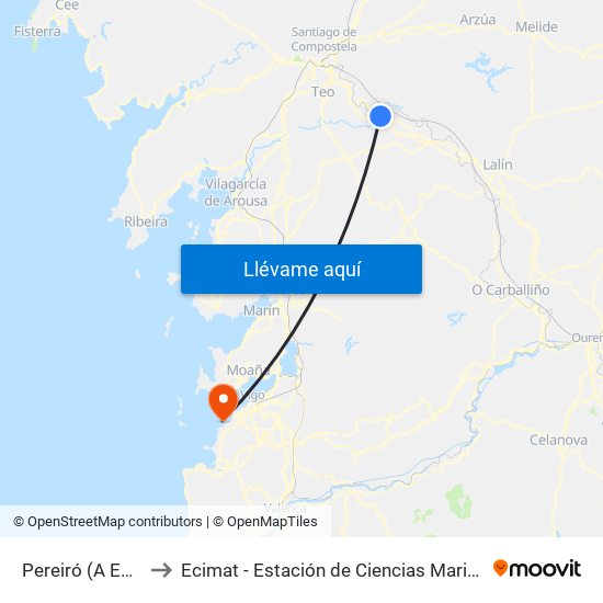 Pereiró (A Estrada) to Ecimat - Estación de Ciencias Mariñas de Toralla map