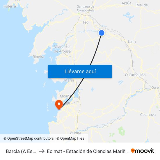 Barcia (A Estrada) to Ecimat - Estación de Ciencias Mariñas de Toralla map