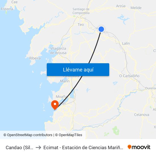 Candao (Silleda) to Ecimat - Estación de Ciencias Mariñas de Toralla map
