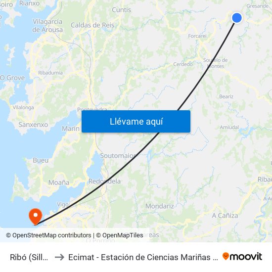 Ribó (Silleda) to Ecimat - Estación de Ciencias Mariñas de Toralla map