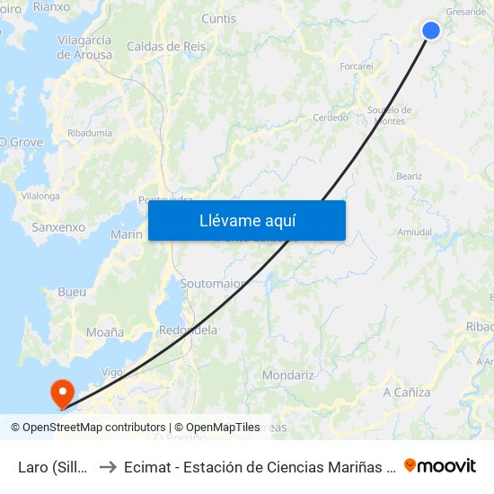 Laro (Silleda) to Ecimat - Estación de Ciencias Mariñas de Toralla map