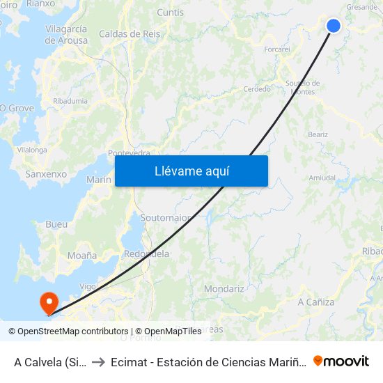 A Calvela (Silleda) to Ecimat - Estación de Ciencias Mariñas de Toralla map