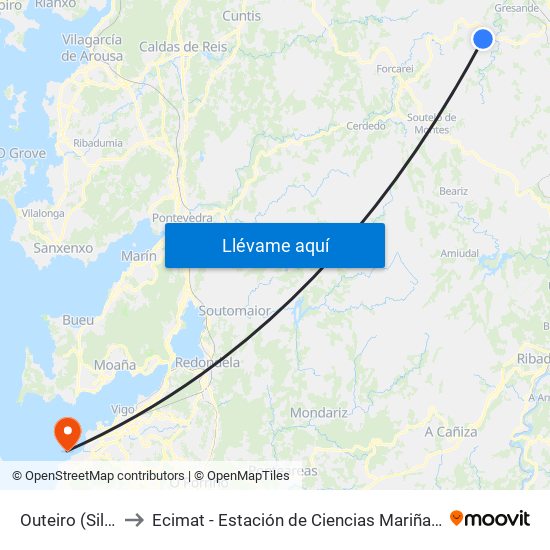 Outeiro (Silleda) to Ecimat - Estación de Ciencias Mariñas de Toralla map