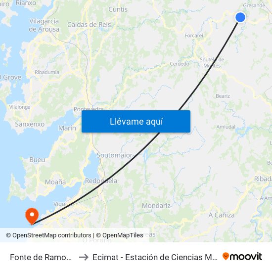 Fonte de Ramos (Silleda) to Ecimat - Estación de Ciencias Mariñas de Toralla map