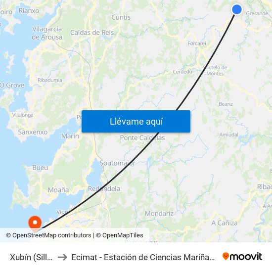 Xubín (Silleda) to Ecimat - Estación de Ciencias Mariñas de Toralla map