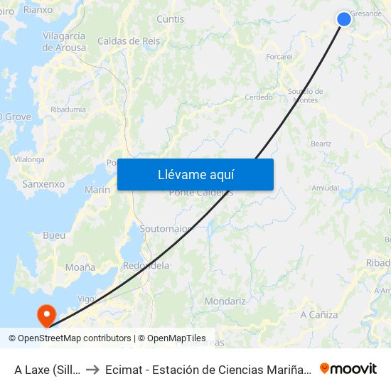 A Laxe (Silleda) to Ecimat - Estación de Ciencias Mariñas de Toralla map