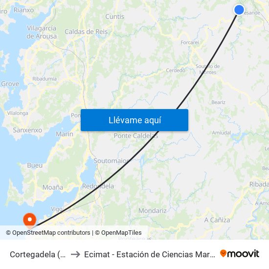 Cortegadela (Silleda) to Ecimat - Estación de Ciencias Mariñas de Toralla map