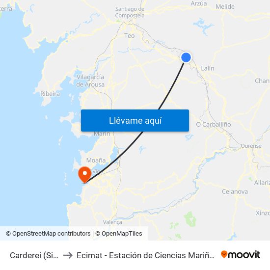 Carderei (Silleda) to Ecimat - Estación de Ciencias Mariñas de Toralla map