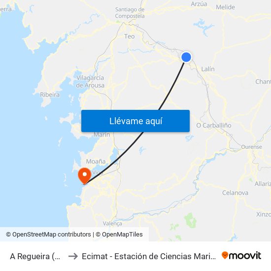 A Regueira (Silleda) to Ecimat - Estación de Ciencias Mariñas de Toralla map