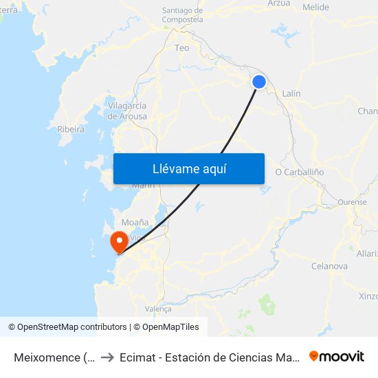 Meixomence (Silleda) to Ecimat - Estación de Ciencias Mariñas de Toralla map