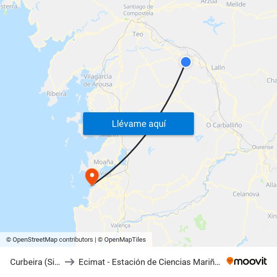 Curbeira (Silleda) to Ecimat - Estación de Ciencias Mariñas de Toralla map