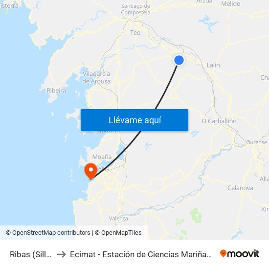 Ribas (Silleda) to Ecimat - Estación de Ciencias Mariñas de Toralla map