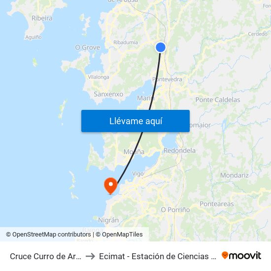 Cruce Curro de Arriba (Barro) to Ecimat - Estación de Ciencias Mariñas de Toralla map