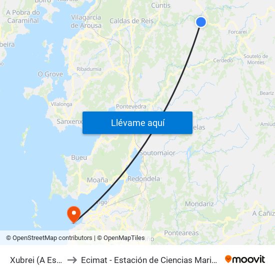 Xubrei (A Estrada) to Ecimat - Estación de Ciencias Mariñas de Toralla map
