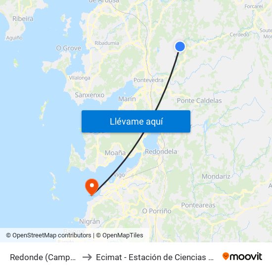 Redonde (Campo Lameiro) to Ecimat - Estación de Ciencias Mariñas de Toralla map