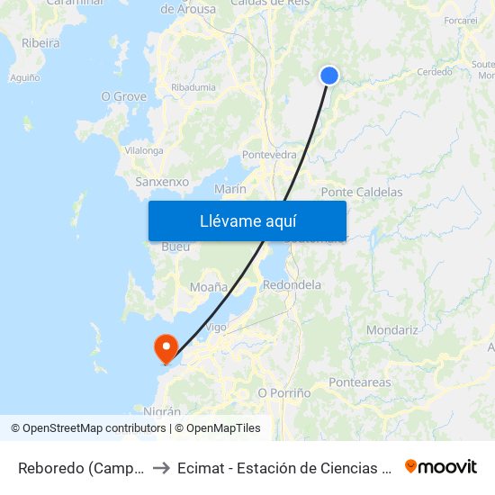 Reboredo (Campo Lameiro) to Ecimat - Estación de Ciencias Mariñas de Toralla map