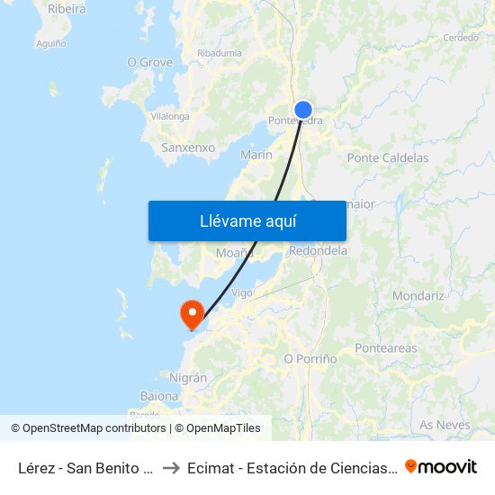 Lérez - San Benito (Pontevedra) to Ecimat - Estación de Ciencias Mariñas de Toralla map