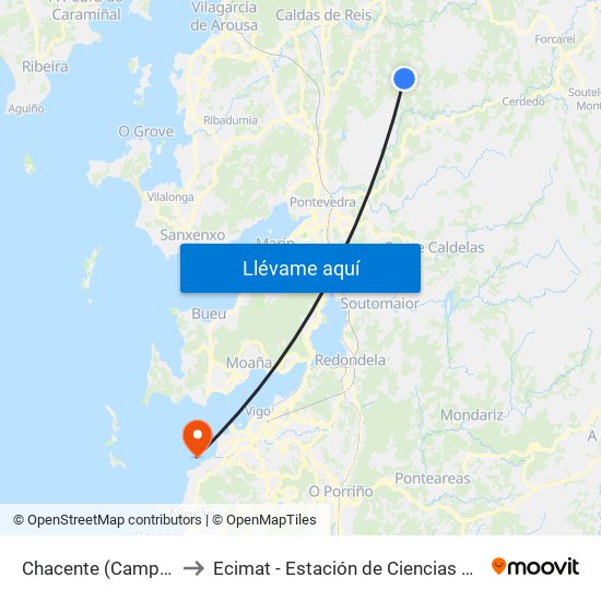 Chacente (Campo Lameiro) to Ecimat - Estación de Ciencias Mariñas de Toralla map
