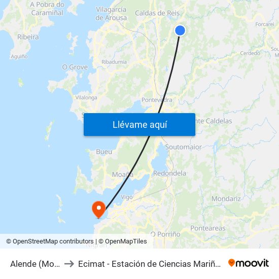 Alende (Moraña) to Ecimat - Estación de Ciencias Mariñas de Toralla map