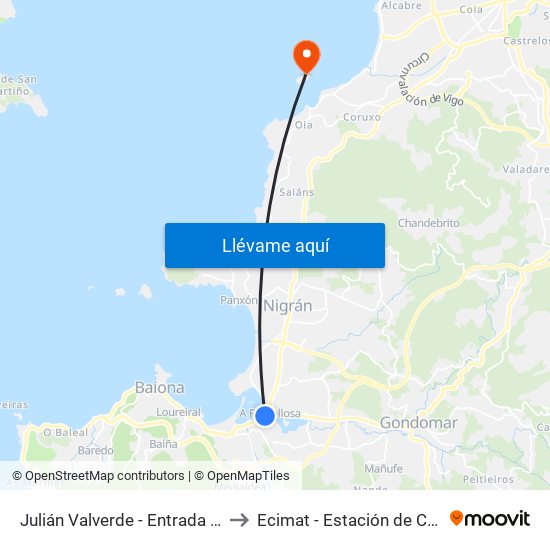 Julián Valverde - Entrada Urb.Ponte Romana (Baiona) to Ecimat - Estación de Ciencias Mariñas de Toralla map