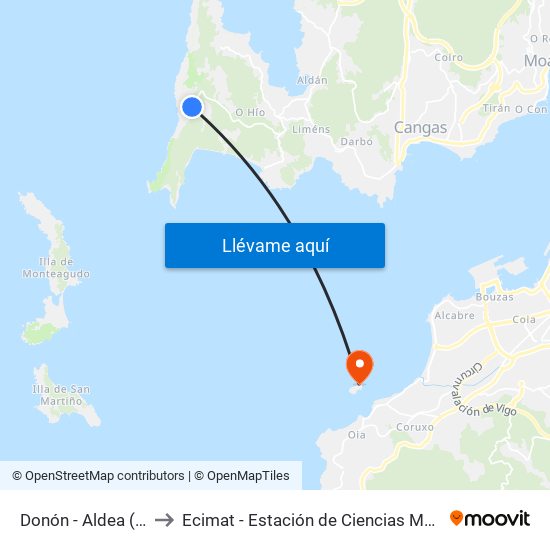 Donón - Aldea (Cangas) to Ecimat - Estación de Ciencias Mariñas de Toralla map