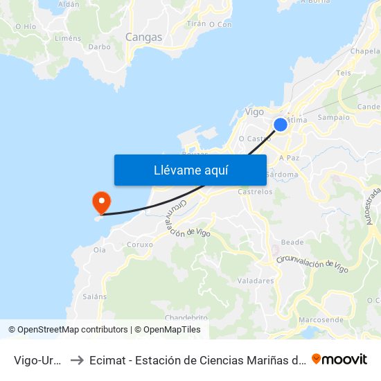 Vigo-Urzáiz to Ecimat - Estación de Ciencias Mariñas de Toralla map