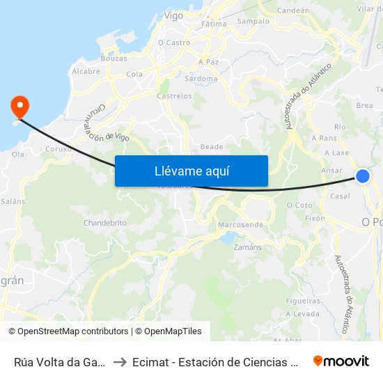 Rúa Volta da Galiña (Mos) to Ecimat - Estación de Ciencias Mariñas de Toralla map
