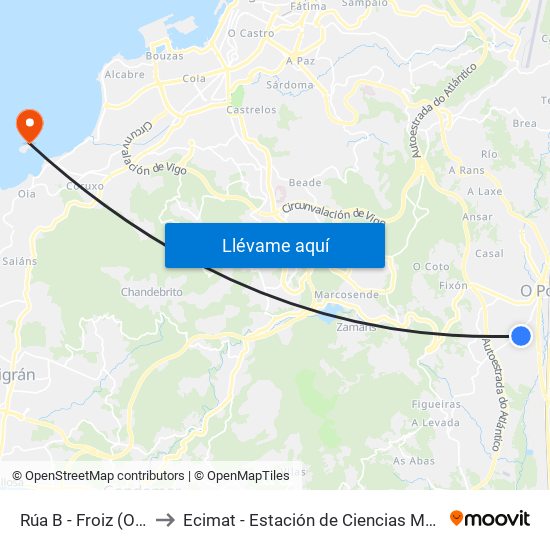 Rúa B - Froiz (O Porriño) to Ecimat - Estación de Ciencias Mariñas de Toralla map