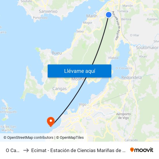 O Casal to Ecimat - Estación de Ciencias Mariñas de Toralla map