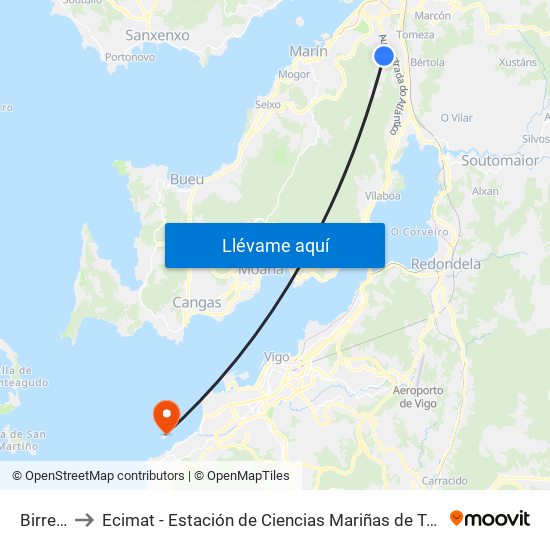 Birrete to Ecimat - Estación de Ciencias Mariñas de Toralla map