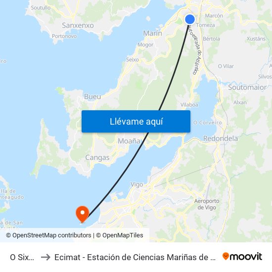 O Sixtro to Ecimat - Estación de Ciencias Mariñas de Toralla map