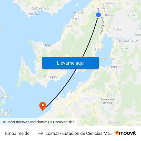 Empalme de Navalexo to Ecimat - Estación de Ciencias Mariñas de Toralla map