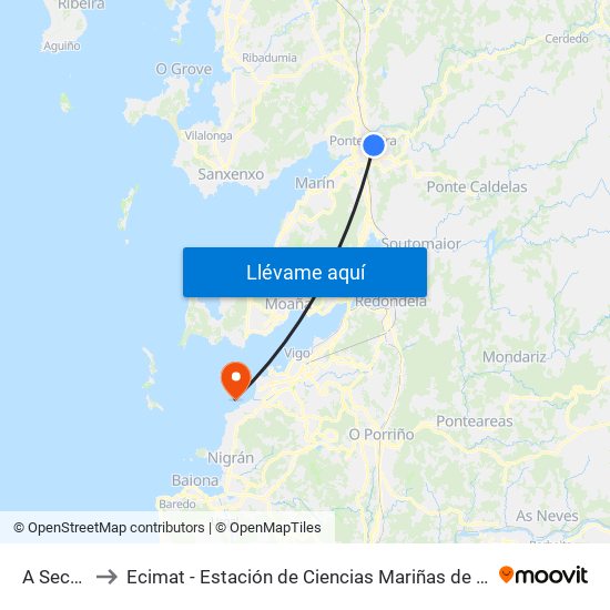 A Seca 3 to Ecimat - Estación de Ciencias Mariñas de Toralla map
