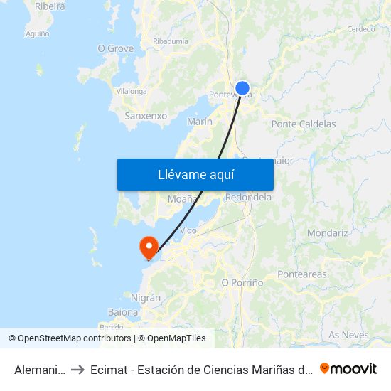 Alemania 2 to Ecimat - Estación de Ciencias Mariñas de Toralla map