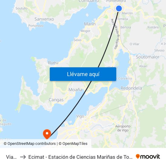 Vialia to Ecimat - Estación de Ciencias Mariñas de Toralla map