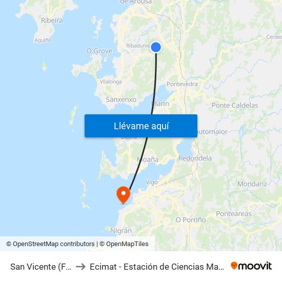 San Vicente (Ferreiro) to Ecimat - Estación de Ciencias Mariñas de Toralla map