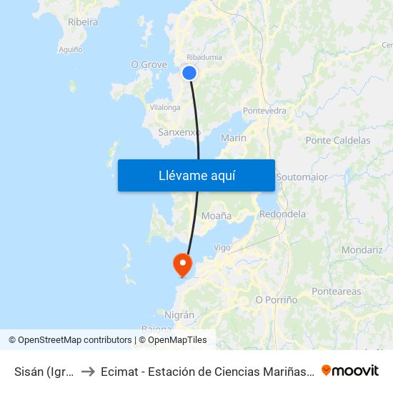 Sisán (Igrexa) to Ecimat - Estación de Ciencias Mariñas de Toralla map
