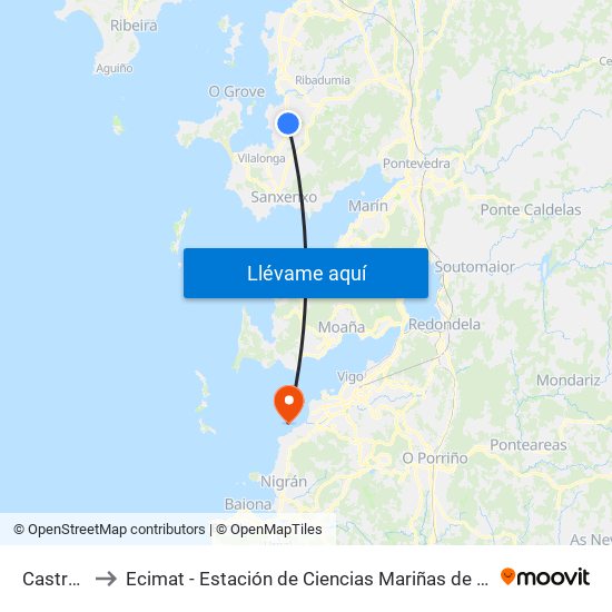 Castrelo to Ecimat - Estación de Ciencias Mariñas de Toralla map