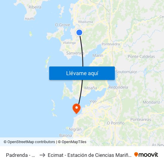 Padrenda to Ecimat - Estación de Ciencias Mariñas de Toralla map