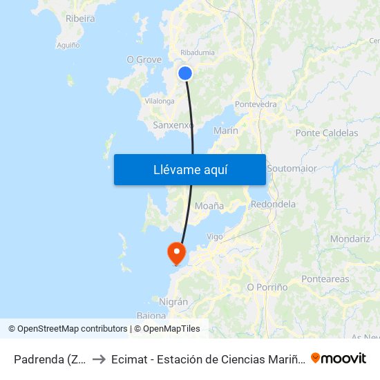 Padrenda (Zárate) to Ecimat - Estación de Ciencias Mariñas de Toralla map