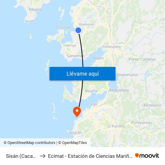Sisán (Cacabelos) to Ecimat - Estación de Ciencias Mariñas de Toralla map