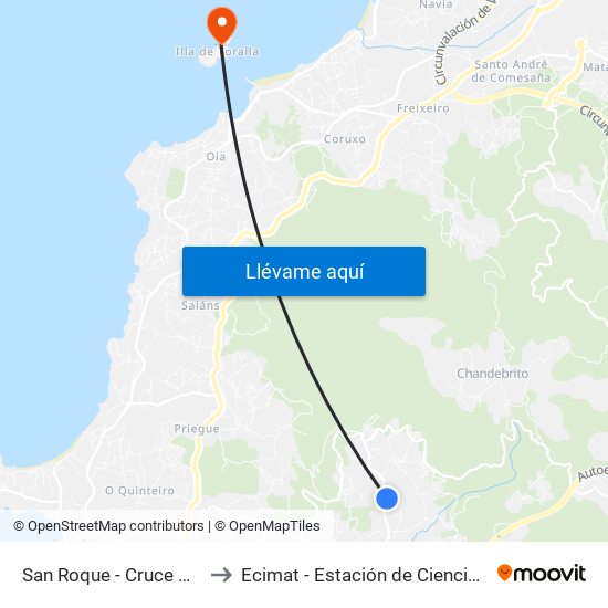 San Roque - Cruce Balinfra (Nigrán) to Ecimat - Estación de Ciencias Mariñas de Toralla map
