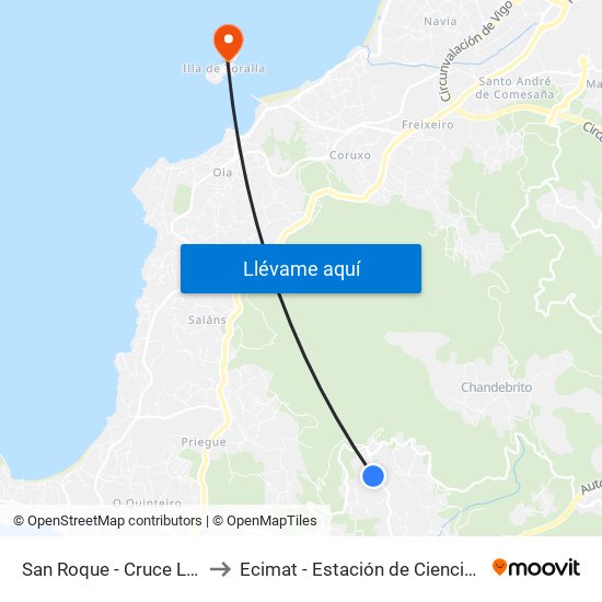 San Roque - Cruce Lameiro (Nigrán) to Ecimat - Estación de Ciencias Mariñas de Toralla map