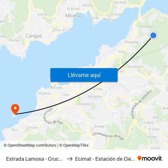 Estrada Lamosa - Cruce Trasmañó (Redondela) to Ecimat - Estación de Ciencias Mariñas de Toralla map