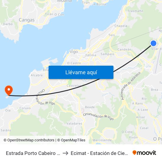 Estrada Porto Cabeiro - Colexio (Redondela) to Ecimat - Estación de Ciencias Mariñas de Toralla map