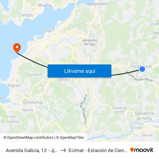 Avenida Galicia, 12 - Jj Copas (Ponteareas) to Ecimat - Estación de Ciencias Mariñas de Toralla map
