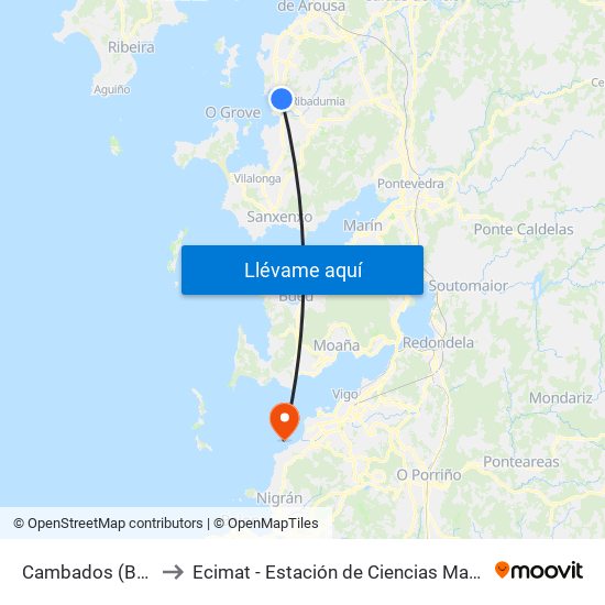 Cambados (Bricolaje) to Ecimat - Estación de Ciencias Mariñas de Toralla map